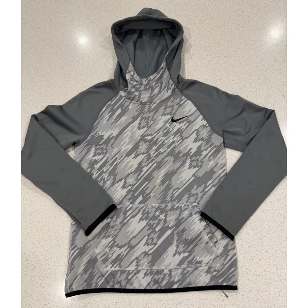 Nike Youth Kids Therma Training Hoodie Dri-Fit Pullover Sweater Sz L White Camo